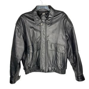 Vintage Members Only‎ Black Leather 90s Retro Cargo Quilted Lined Jacket Sz XL